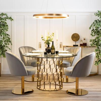 China Round Dining Table Wholesale Customized Stainless Steel Based Round Luxury Dining Table With Tempered Glass For 6 Person for sale