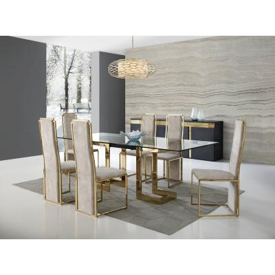 China Durable Modern Mood Base Stainless Steel Dining Table Wedding Glass Top Table For Dining Room Restaurant for sale