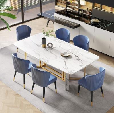 China Luxury Marble Top Rectangular Dining Room Furniture Design Stainless Steel Rectangular Dining Table For Home Restaurant for sale