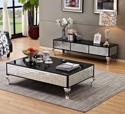 China Modern Simple Mirrored Mirrored Mirrored Living Room Furniture Mosaic TV Stainless Steel TV Stand and Table Set for sale