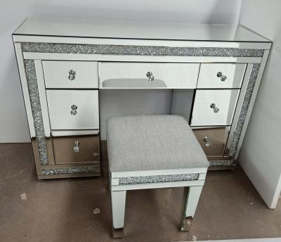 China Bedroom Vanity Dressing Table Professional Handmade Mirrored Glass White With Mirror And Stool Set for sale