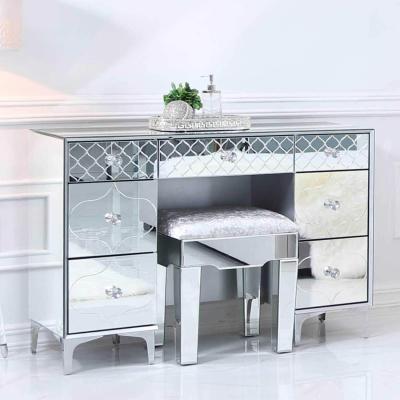 China MDF Double Mirrored Pedestal Mirrored Dressing Table Bedroom Office Women Vanity Dressing Table Set for sale