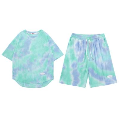 China 2021 QUICK DRY new fashion tie dye sweat suits casual short sleeve T-shirt two-piece set for unisex for sale