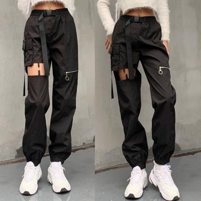 China Anti-wrinkle fashion casual cargo pants women punk custom cargo pants hollow out high waist pants for sale