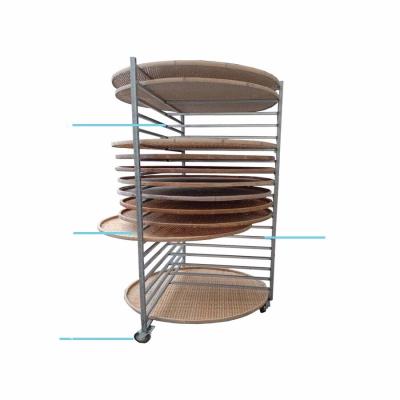 China Sustainable Handmade Natural Tea Leaf Gather Flat Round Fruit Storage Bamboo Weaving Basket for sale