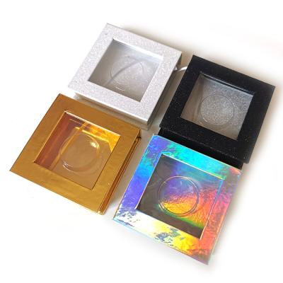 China Crisscross Square Colored Silver Gold Lash Packaging Boxes Mink Eyelash Box Holographic Wick Boxes for sale