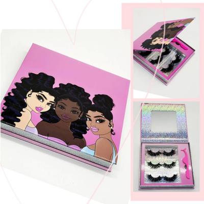 China Private Label Crisscross Pink Mirror False Eyelash Packaging Box 3 Pairs Eyelashes Set Lashes Boxes Packaging With Tweezers for sale