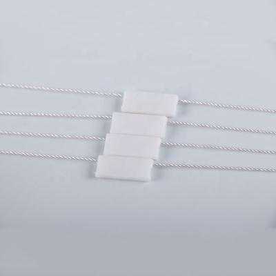 China Viable Cheap Price Insert Square Shape Polyester Plastic Head Joint Double Tag Twine With Logo Printing for sale