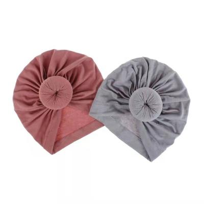 China Newest style solid color babies turban fashionable attractive reusable headbands friendly material bow turbans hats for sale