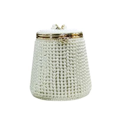 China Chaliwini New Fashion Beaded Pearl Beaded White Bucket Ladies Wrislet Handbag Women Clutches Bag Wedding Party Purse For Female for sale