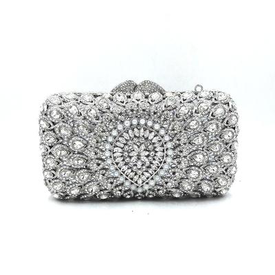 China Newest Vintage Women Purse Women Evening Purse Fashion Diamonds Wedding Bridal Nigerian Clutches Peacock Feather Crystal Miaudiere for sale