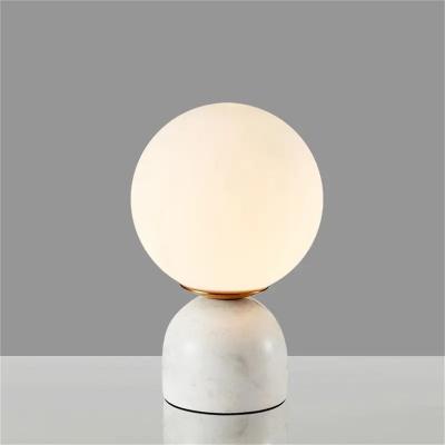 China Modern Milky White Ball Shade Vertical Stone Column Table Lamp Led Stone Base Short Marble Table Lights for sale