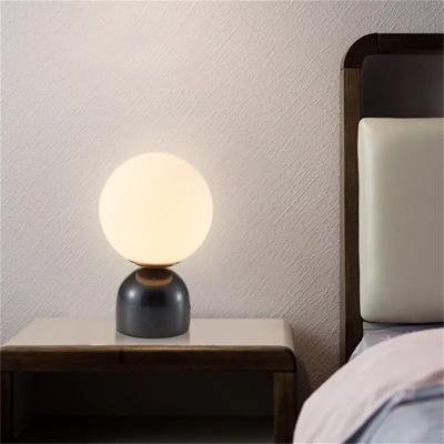 China Modern Nordic Lighting Vertical Table Lamps Smart Glass Shade Table Lamps Bedroom Decor Low Modern Marble Ball Bedroom Lamps for sale