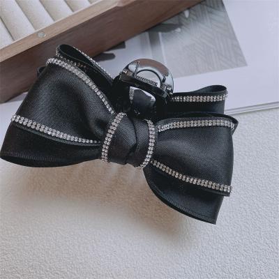 China Double Sided Hair Claw Black Bow Grab Clip Large On Princess Hair Grab Shark Clip High Grade Run Hair Accessories Full Of Diamonds for sale