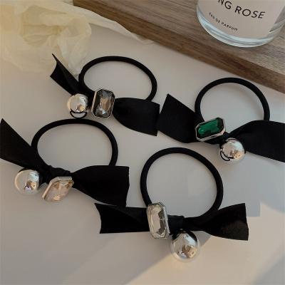 China Hot Sensitive Snap Head Single Temperament Hair Accessories Diamond Hair Rope Elastic Diamond Hair Rope Female High Bow Hair Circle for sale