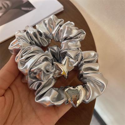 China Retro Sense Metal Hair Accessories Large Love Two Point Scrunchie Rope Ponytail Hair Accessories French Top Silver Ball Head Hair Accessories Female Girl for sale