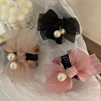 China Hair Accessories Wholesale Girls Ribbon Bow Hairpin Mesh Bow Shark Clip Large Handmade Hairpin Grab Butterfly Tassel Accessories Hair Clip for sale