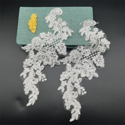 China Viable Hot Sale Wedding Embroidery Mesh Lace Appliques Bridal Trim For Wedding Dress for sale