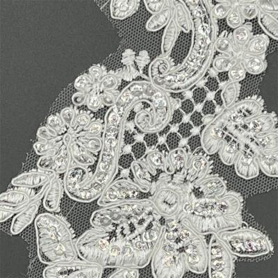 China Sustainable Customized High Quality White 9cm Lace Patch Fabric For Clothes Dress for sale