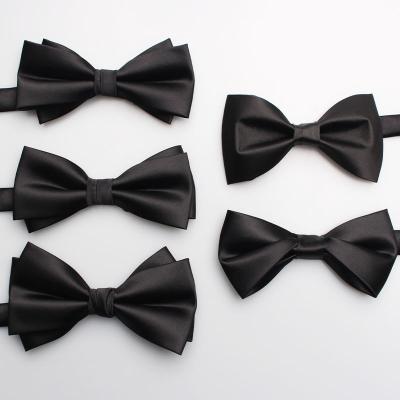 China Best Man Wedding Flat Head Scarf Groom's Solid Color Adjustable Men's Head Individual Pre-tied Men's Black Bow Tie for sale