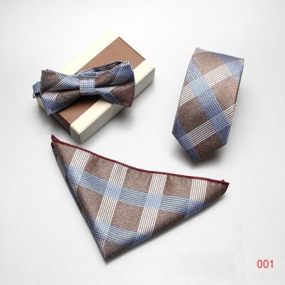 China Hot Selling Men's Polyester Plaid Suit Bow Tie Wild Advanced Pocket Square Tie Set for sale