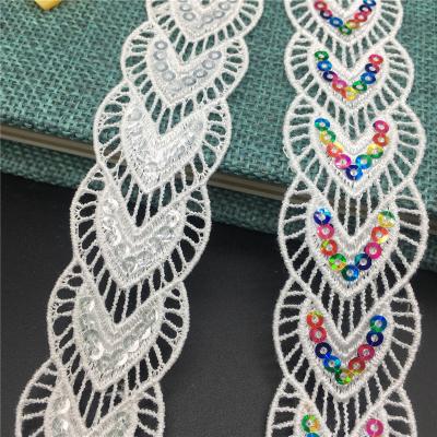 China Factory sale hot fashion water soluble sequins beaded polyester lace chemise lace bridal home textile lace for sale