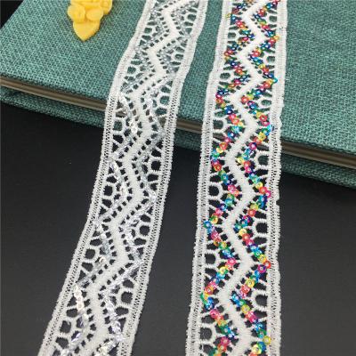 China Factory sale hot fashion water soluble sequins beaded polyester lace chemise lace bridal home textile lace for sale