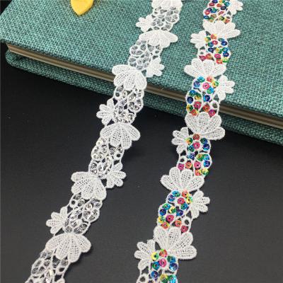 China Factory sale hot fashion water soluble sequins beaded polyester lace chemise lace bridal home textile lace for sale