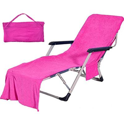 China Simple Beach Chair Cover With Side Pockets Microfiber Chaise Lounge Chair Towel Cover for sale