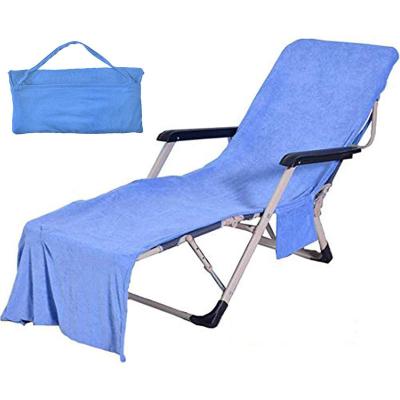 China Single Beach Chair Cover Microfiber Lounger Cover with Pockets Terry Beach Towel for Pool Sun Lounger Sunbathing Vacation for sale