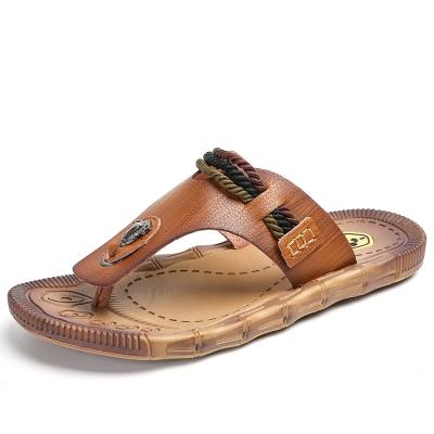 China Wholesale New Popular Men's Wholesale Popular Rubber Leisure Outsole Summer PU Flip Flop Leather Slipper For Man for sale