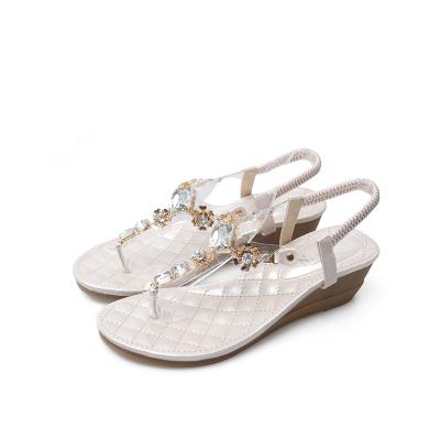 China Wholesale New 2019 Modern Upper PU Rhinestone Wedge Hell Women Sandals Factory Price Anti-slippery Directly for sale