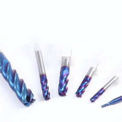 China cnc machining hrc65 blue nano corner cutting tools radius carbide end mill for sale