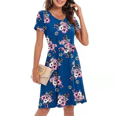 China Wholesale Women's Cotton Breathable Dress Print Dress Short Sleeve Dress for sale