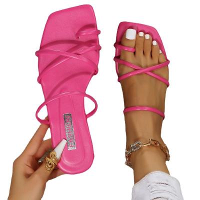 China Wholesale 2022 Fashion Trend Ladies Sandals Girls Slides Slipper Summer PU Leather Sandals Flat Sandals For Women for sale