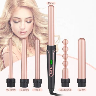 China Adjustable Heat Settings Biumart Curling Iron Curling Wand Set 5 in 1 Hair Wand Curler with 3 Barrel Hair Hesitant Interchangeable Curling Wand Iron for sale