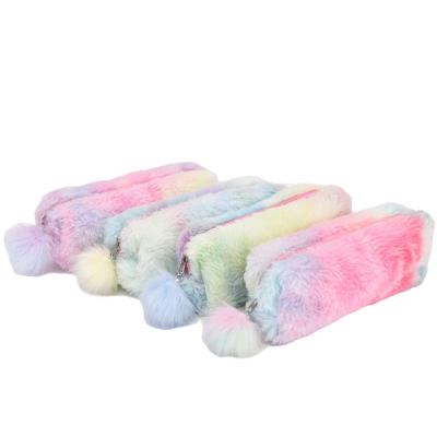 China Fashion\Comfortable\Durable Kawaii Fur Pencil Bag Gradient Plush Pencil Case For School Girls Pencil Case Creative Colorful Cute Cute School Pink Purple for sale