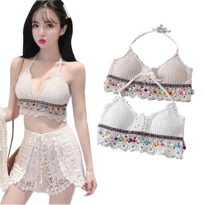 China Fashion Woman Crochet Halter Bikini Bra QUICK DRY Hot Summer Good Quality Sexy Hot Beach Top Padded Crop Tops Tank Bra for sale