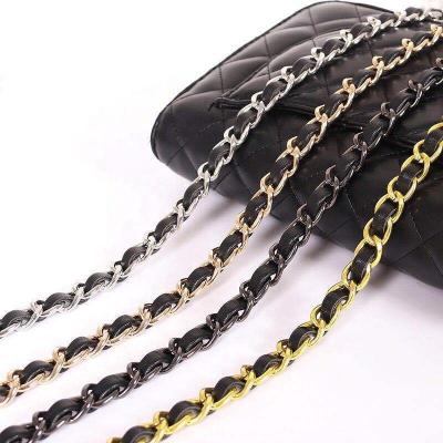 China Fashion Long Chain Strap For Sling Bag PU Metal Chain Leather Replacement For Shoulder Body Bags Metal Cross Straps for sale