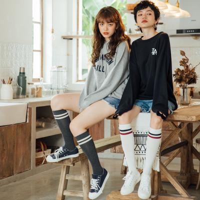 China Knee High Socks 2022 Hot Sale Fashion Breathable Cotton Women Bars Tight Knee High Socks for sale