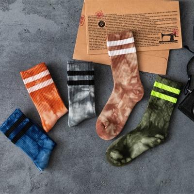 China Fashional Adult Cotton Socks Hot Sale Street Style Colorful Bipolar Stripe Half Terry Tie-Dyed Women And Men Socks for sale