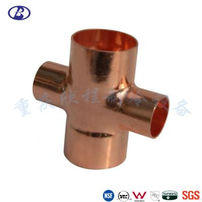 China Connect Tube Refrigeration Copper Pipe Fitting Reducing Straight Elbow Tee Cross Fitting for sale