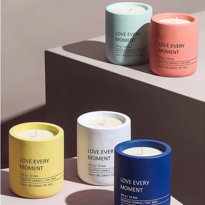 China Romantic Natural Decorations Packaging & Luxury Handmade Creative Concrete Container Delivery Manufacturer Private Label Aroma Cement Soybean Matte Aromatherapy Candle for sale