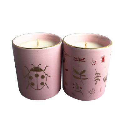 China Romantic Natural Decorations Packaging & Delivery Packaging Boxes Luxury Creative Hand Painted Botanical Wax Healing Ceramic Rose Soy Candle for sale