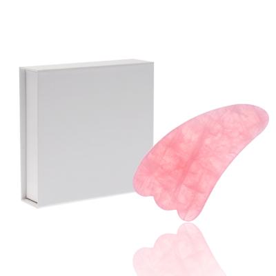 China Hot Selling Face Horn Shape Natural Pink Rose Quartz Jade Stone Scraping Body Face Massager Gua Sha Board for sale