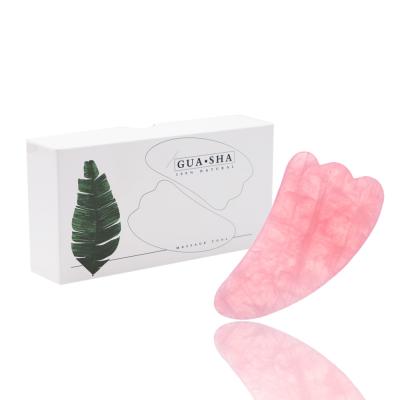 China Hot Selling Face SPA Massage Tool Body Face Horn Shaped Jade Scratch Board Pink Rose Natural Quartz Skin Renewal Gua Sha for sale