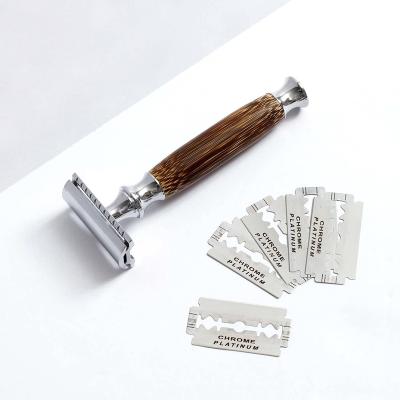 China Best Selling Triple Blade Safety Shaving Razor For Men Bamboo Wood Handle Safety Razor for sale