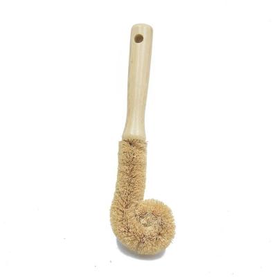 China New Design Environmental Bamboo Long Handle Flat Squeegee Dish Pot Cleaning Brush for sale