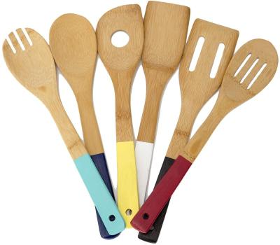 China Eco-friendly Bamboo Spoons Sustainable For Cooking 5 Pieces Organic Bamboo Kitchen Cookware Set Handle With Painted for sale