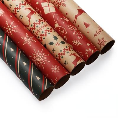 China LaRibbons Waterproof Printed Kraft Paper Roll Christmas Wrapping Paper for sale